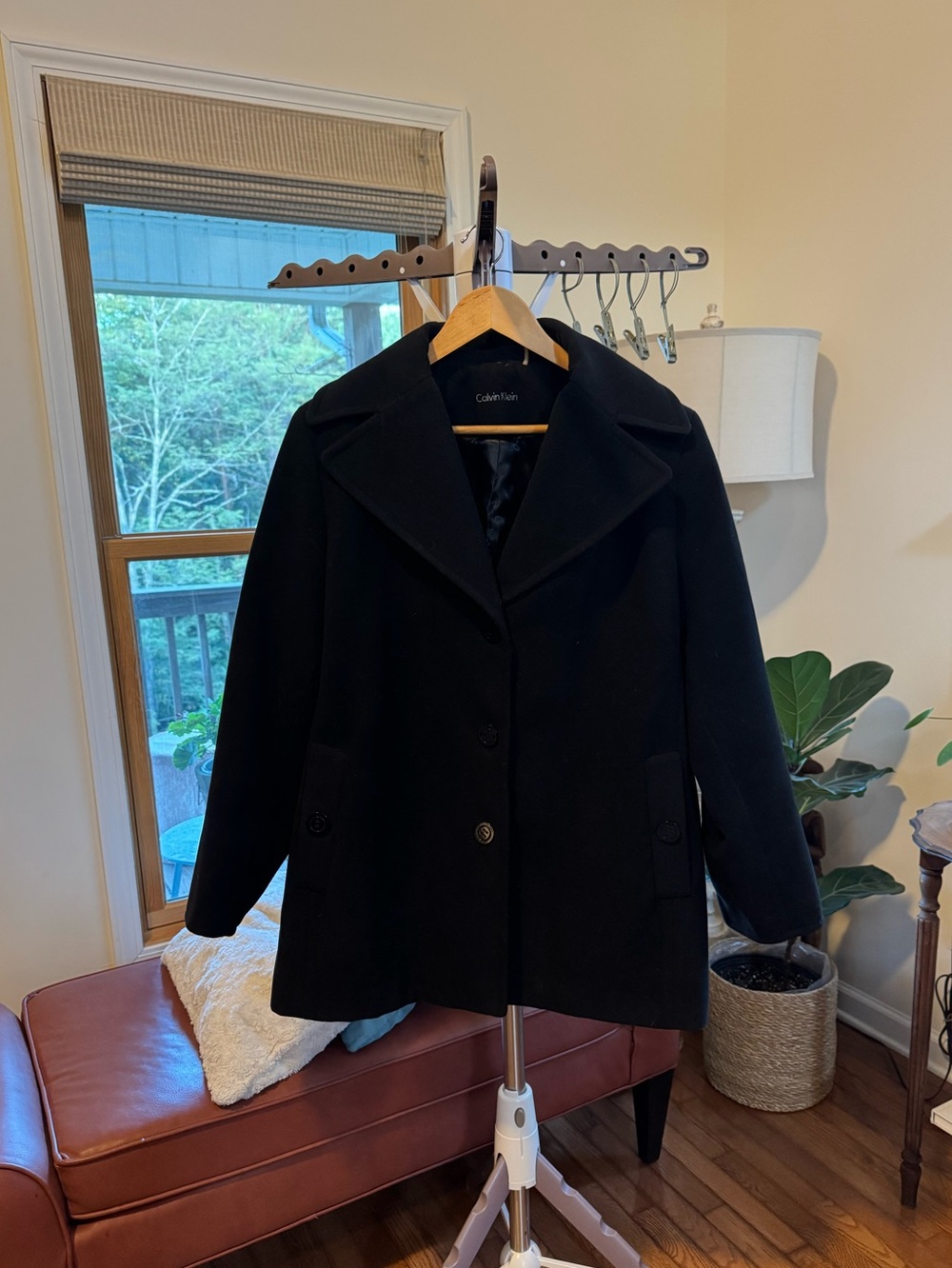 Calvin Klein Women's Black  Pea Coat Jacket Mid-Length Lined Button XL - 1X